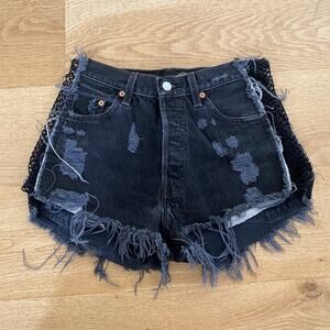 Furst Of A Kind - High Waist Shorts in Black Denim and Black Mesh Panel